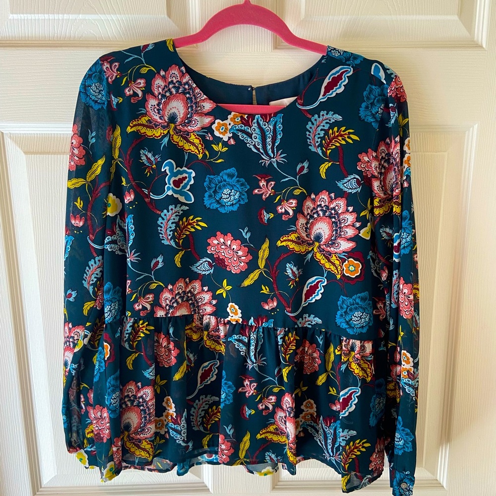 LOFT paisley long sleeve peplum top